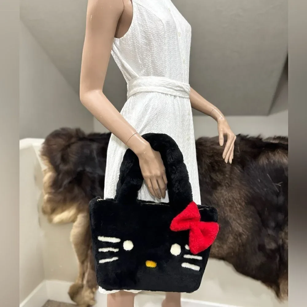 Colorblock Handmade Real Shearling Kitty Cat Large Tote/Shoulder Bag/Crossbody